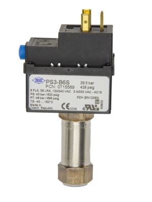 PS3 B6S Pressure Switch HP 29.5 bar, Manual Reset, 7/16" UNF A0715569